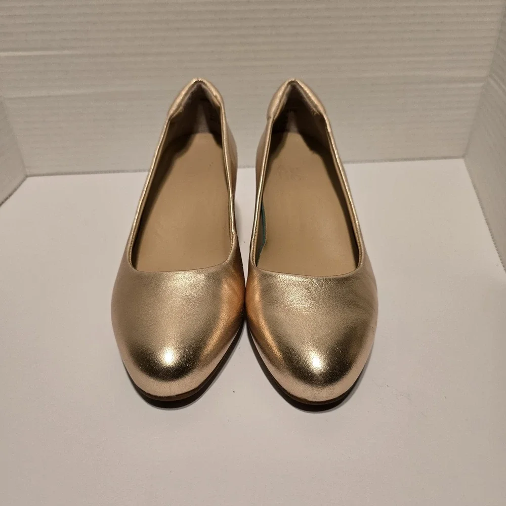 ABEO Espadrille Wedge Pumps Metallic Gold Leather Round Toe‎ Shoes Size 5